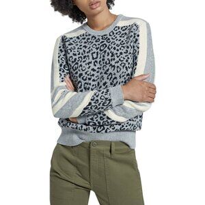 Current Elliott Duvall Leopard Animal Print Cashmere Blend Crew Neck Sweater